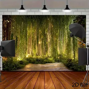 1PC,2D Flat Fantasy Forest Theme Festival Door Banner, Dreamy Light Green Plant Party Decoration Backdrop, Birthday Wedding Photo Background Wall Hanging, Fairy Tale Forest Scene Arrangement Curtain