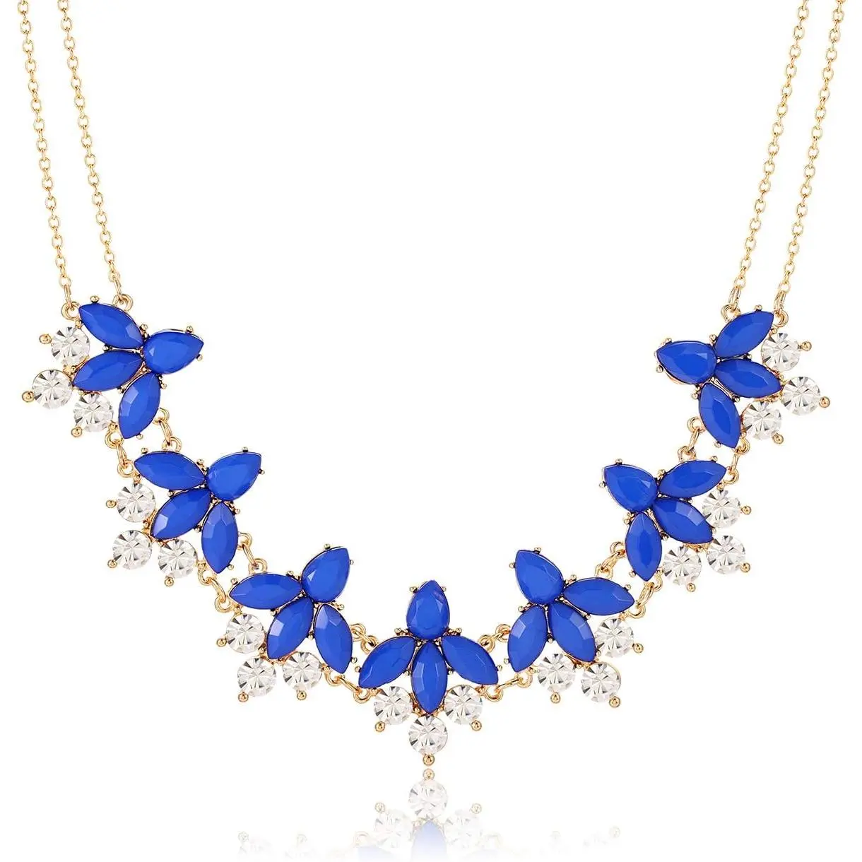 Women’s Rhinestone Flower Statement Necklace – Chunky Crystal Floral Bib Choker for Party or Evening Wear