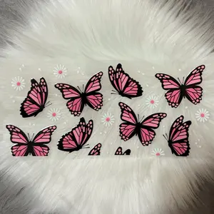 Pink Butterflies UV DTF Wrap for 16 oz Glass Can Cups