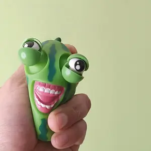 Cute Pop Eye Watermelon Squishy Toy, Stress Relief Fidget Decompression Toy for Kids Adults, Funny Squeeze Toy, Perfect Gift & Desk Decor Doll with Ball Joints and Hand Set