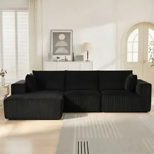 Modular Sectional Sofa, Cloud Sectional Couch with Deep Seat, Modern Modular L-Shape Sofa with Chaise,Upholstered Boneless Couches for Living Room (Corduroy, BLACK)