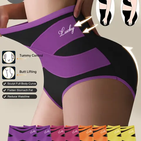 QUASTI Women's 8PCS/4-Mix Color High-Waisted Crossover Wrap Slimming Panties - Smooth, Flat Polyester Shapewear with Elastic Tummy Cinching, Dry Cotton Crotch, Colorblock Waist, Breathable Day Wear, Hip Support Underwear for Women (S-XXL)