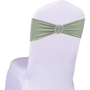 Pack of 50 Count Spandex Sage Green Chair Sashes Bows Elastic Chair Cover Bands Slider Buckles for Wedding Reception Banquet Decorations
