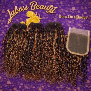 Highlight Curly Human Hair Bundles with Closure – 100% Virgin Hair | Natural Curls | Full & Bouncy