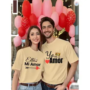Couple Outfit, 1 Romantic Couple Matching "Eros" Printed T-Shirt - Casual Crew Neck Short Sleeve, Stretch Polyester Blend, Machine Washable - Perfect for Valentine's Day, Available in Multiple Colors, Valentine's Day T-Shirt Holiday Gift