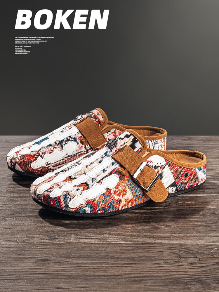 Women's Bohemian Mules with Geometric Print, Round Toe Flats Featuring a Strap Accent, Cushioned Footbed and Rubber Sole, Lightweight Cushioned Clogs, Walking Shoes, Slip On, Tribal Print, Buckle Strap, Boho Mules, Footwear, Fabric Upper, Cushioned Bed Women's Bohemian Mules with Geometric Print, Round Toe Flats Featuring a Strap Accent, Cushioned Footbed and Rubber Sole, Lightweight Cushioned Clogs, Walking Shoes, Slip On, Tribal Print, Buckle Strap, Boho Mules, Footwear, Fabric Upper, Cushioned Bed