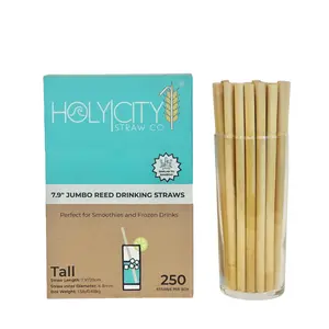 Holy City Straw Co. Reed Stem Straws | Tall | 250-6000ct. | 7-9mm dia | Similar to Bamboo |100% Plant-Based | Great for Smoothies, Frozens & Cocktails