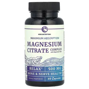 Nobi Nutrition Magnesium Citrate Complex with Magnesium Oxide, Maximum Absorption, 500 mg, 60 Capsules