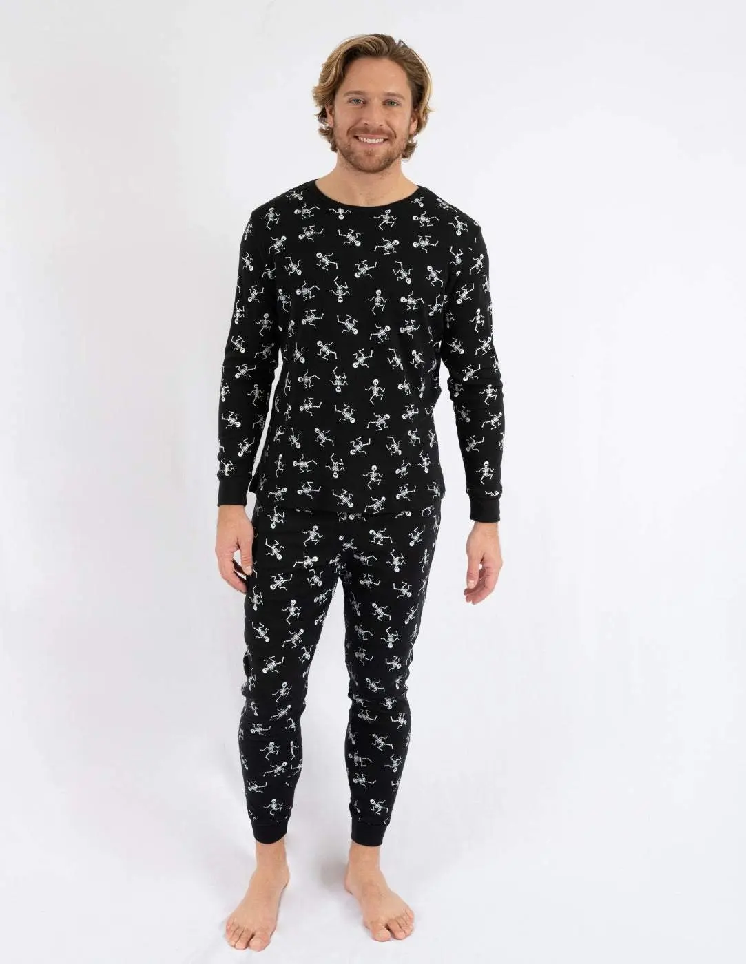 Mens Black Skeleton Pajamas Loungewear Menswear