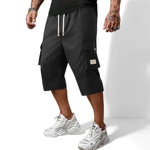 Men’s drawstring cargo capri pants, multi-pocket knee-length casual shorts, lightweight breathable 3/4 length bottoms for everyday wear and outdoor activities
