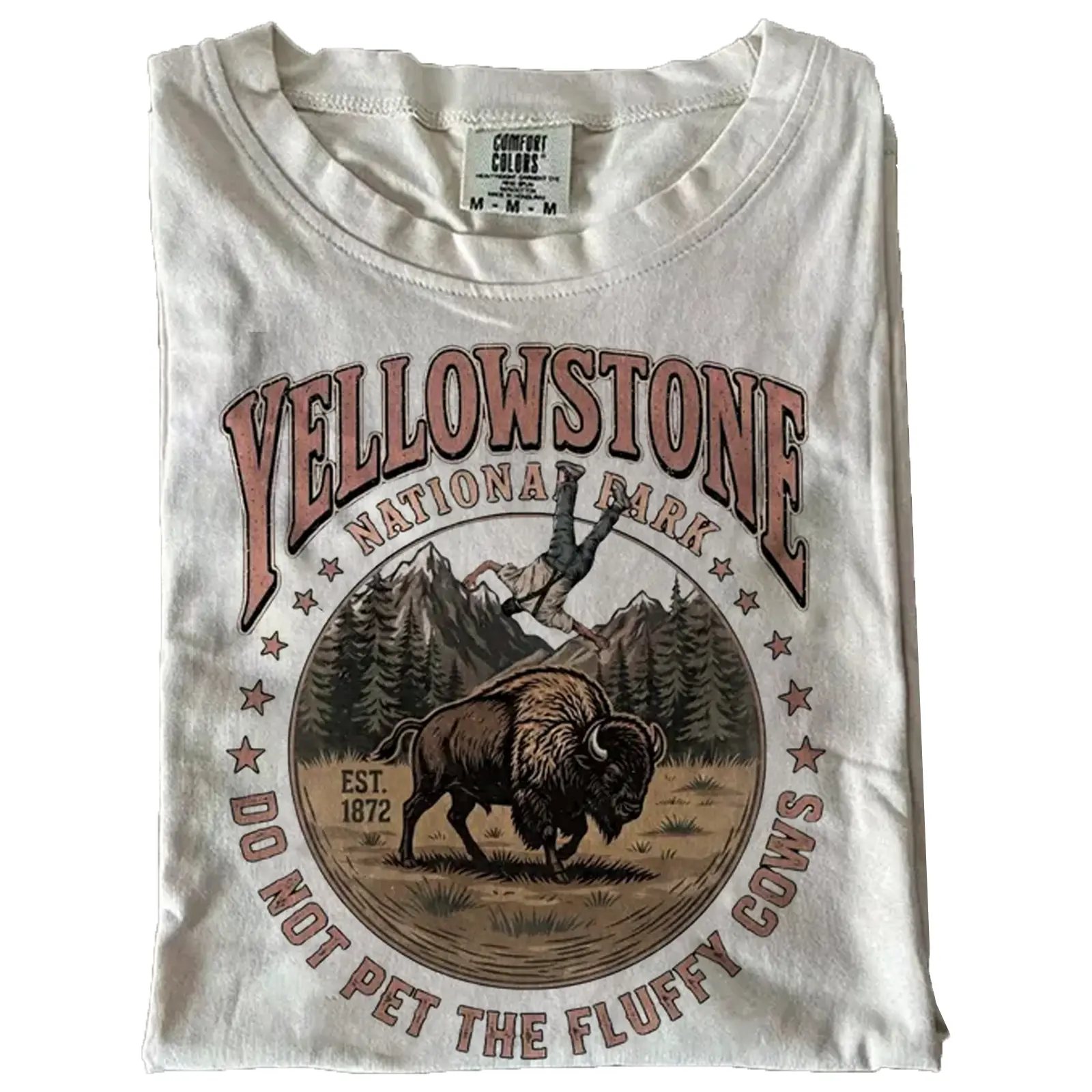 Vintage Yellowstone Bison Graphic T-Shirt Funny Wildlife Warning Tee National Park Inspired Ring Spun Cotton Casual Soft Washed T-Shirt Trendy Tops