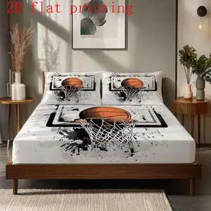 Basketball Bedding Set 3-Piece (fitted Sheet + 2 Pillowcases), Soft Breathable Digital Print, Ideal for Living Room Bedroom Study Party Decor
