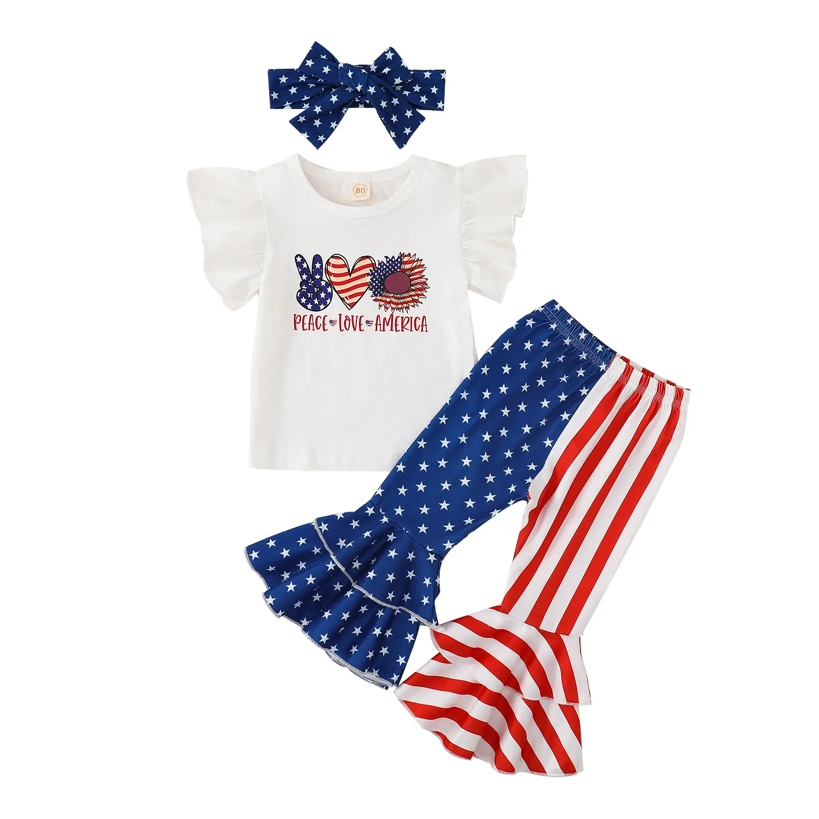 Little Girls' 4th of July Independence Day Toddler Kids Outfit Stitching Color Flared Pants Clothing Sets Babygirl Clothes Clothing Products #springto