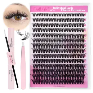 DIY Lash Extension Kit Individual Lashes Cluster D Curl Eyelash Extension Kit with Lash Bond and Seal and Lash Applicator Tool for Self Application at Home (40D-0.07D-8-16MIX KIT)