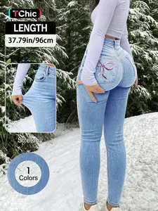 Elegant Women's High Waist Slimming Stretchy Jeans, Embroidered Bow Design, Elastic Skinny Fit, All Seasons Fashionable Denim Stretchy Jeans, Embroidery Jeans