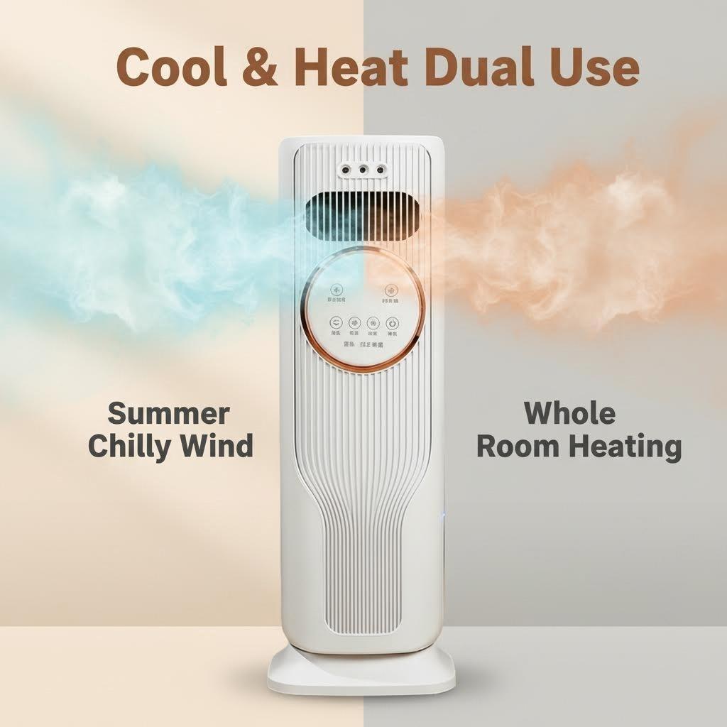 Year-Round Home Comfort: 2-in-1 Bladeless Tower Fan & Space Heater – 3 Speed Fan, 2 Heat Levels, Remote Control, Ice/Water Cool Breeze, Space-Saving, High Efficiency – Perfect for Indoor Use, Bedroom, Office – Safe Quiet Heating & Cooling