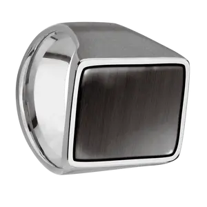 Extra Large Rectangle signet ring (24x17mm) in Titanium, with a Wide style band, a Madagascar Rose Wood inlay.