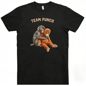 Team Punch Funny Monkey Meme T-Shirt for Men Women, Cute Baby Monkey Hug Graphic Tee, Viral Animal Humor Shirt, Trendy Unisex Cotton Casual Top, TikTok Meme Outfit, Perfect Gift for Animal Lovers Friends