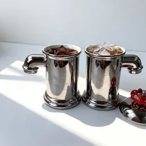 (Set of 2) Fire Hydrant Faucet Shaped Ceramic Coffee Mugs - Silver-Plated Creative Drinkware, Reusable Aesthetic Cup for Iced Coffee & Cold Brew, Microwave & Dishwasher Safe Home Gag Gift