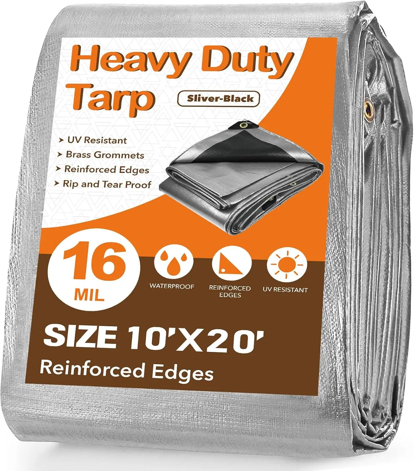 Tarps  10' X 20' Heavy Duty Tarp 16 Mil Thick Large Tarp with Grommets Multipurpose Protective Poly Outdoor for Roof, Camping, Patio, Pool, Boat, |/Black
