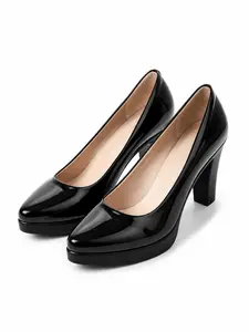 Burgundy Patent Leather Platform Heels I Comfortable Elegant Chunky Block Heel Pumps