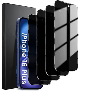 5PCS Anti Spy Screen Protector for iPhone 12 11 13 14 15 16 16E Pro Max Plus Privacy Tempered Glass Film 9H Hardness Ultra Thin 0.33mm Oil Repellent Coating Anti Peeping No Warranty