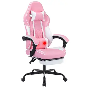 Ergonomic Video Gamer Chairs, Office Chair, Computer Gaming Chairs with Massage Lumbar Support and footrest,Racing Style Computer Chair Adjustable Headrest for Adults,PinkWhite