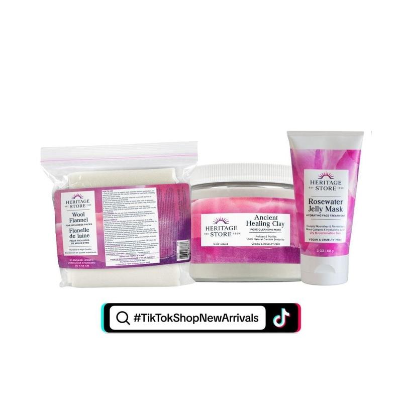 Self-Care Soak & Reset - Ancient Healing Clay, Rosewater Jelly Mask, Wool Flannel