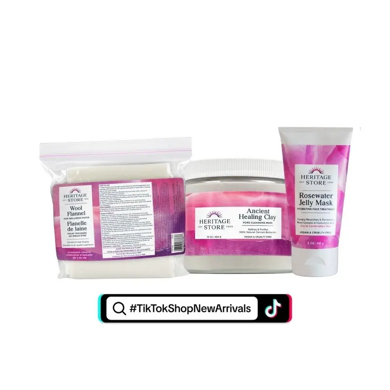 Self-Care Soak & Reset - Ancient Healing Clay, Rosewater Jelly Mask, Wool Flannel