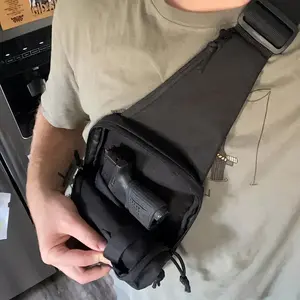 Men's Black Concealed Carry Gun Cartridge Strap Bag, Small Pistol Backpack Bag, Travel, Sports, hidden,carrying,”, Hiking Fork Shoulder Bag - Zippered Nylon Closure