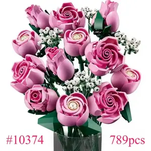 New Technology Pink Rose Bouquet 10374 Building Blocks Sets Suitable for Christmas Gift Present Compatible with Particles 789pcs