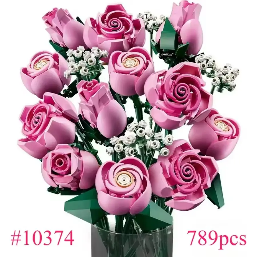 New Technology Pink Rose Bouquet 10374 Building Blocks Sets