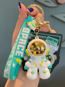 Cool Cute Cartoon Astronaut Keychain Bag Charm Kawaii Space Aesthetic Style With Electroplated Golden Helmet Durable Wrist Strap Anti-Lost Metal Clasp For Men Women Teens Space Lovers Car Key Backpack Purse Accessories Birthday Gift Graduation Party Favor