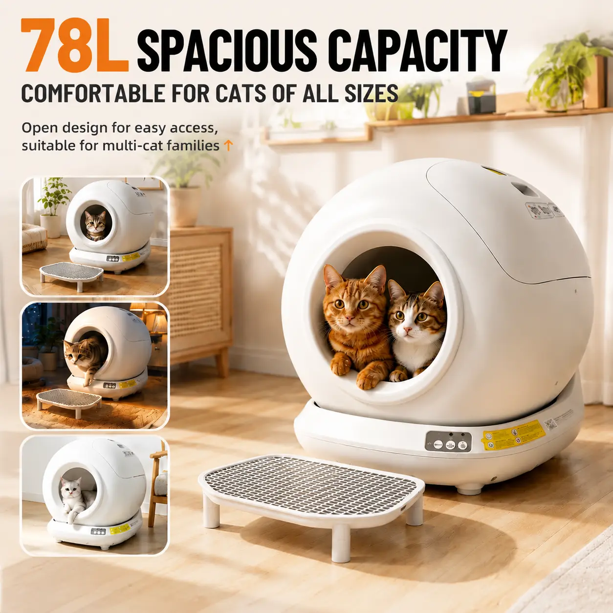 78L Automatic Self-Cleaning Cat Litter Box Extra Large Smart Enclosed Cat Litter Box with App Control Odor Removal System for Multi-Cat Homes Safety Sensors Ultra Quiet Hands-Free Automatic Cleaning Pet Toilet Smart Self Cleaning Cat Litter System
