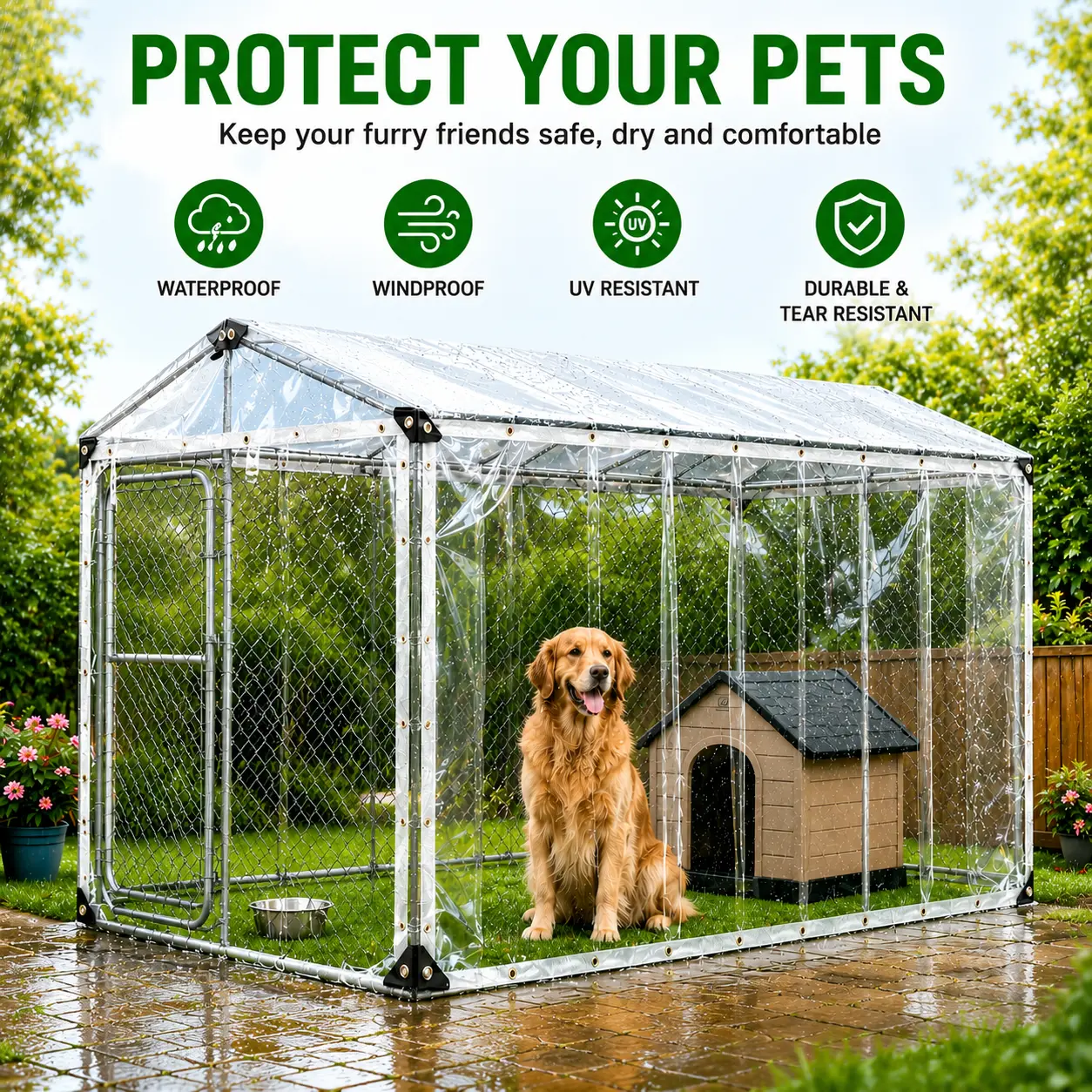 Waterproof Clear Poly Tarp - Transparent See-Through Tarpaulin with Metal Grommets, UV & Weather Resistant, Anti-Tear, Multipurpose Outdoor Cover for Greenhouse, Canopy, Patio, Pool, RV