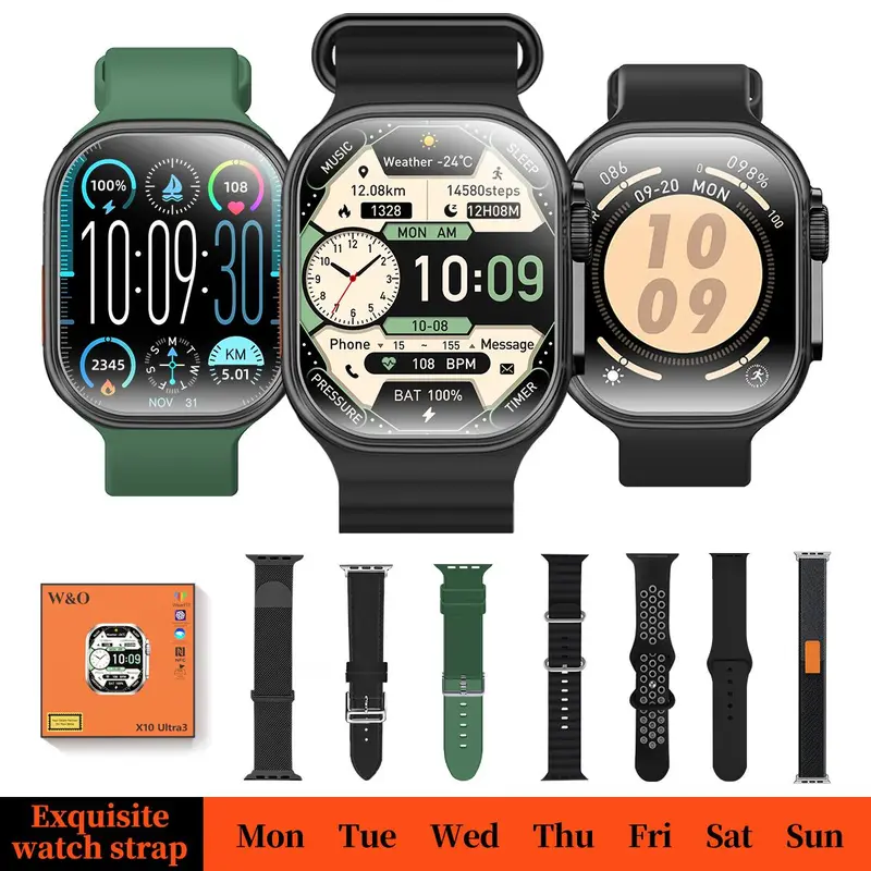 W&O Fitness Tracker Watch - IP67 Rated Smart Watch, Built-In Batteries Cells, 4 Straps, 5+ Sport Modes, GPS, Bluetooth Call, Message Reminder, Sleep/Health Tracking, Long Battery Life, Touch Display, Portable Fashion Tech, Compatible with iPhone/Android