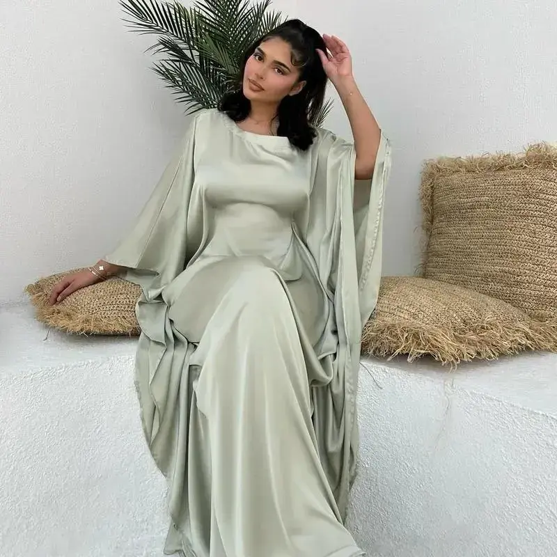 chinese dress ladies Muslim Women Soft Elegant Satin Long Dress Casual Elegant Long Maxi Dress,  Green #2 : Amazon.com.be: Fashion main image 0