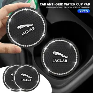 1/2pcs Car Styling Diamond Car Coaster Water Cup Anti-slip Pad Mat For Jaguar XE XF XJ XS B99 X-TYPE F-PACE I-PACE E-PACE C-X75