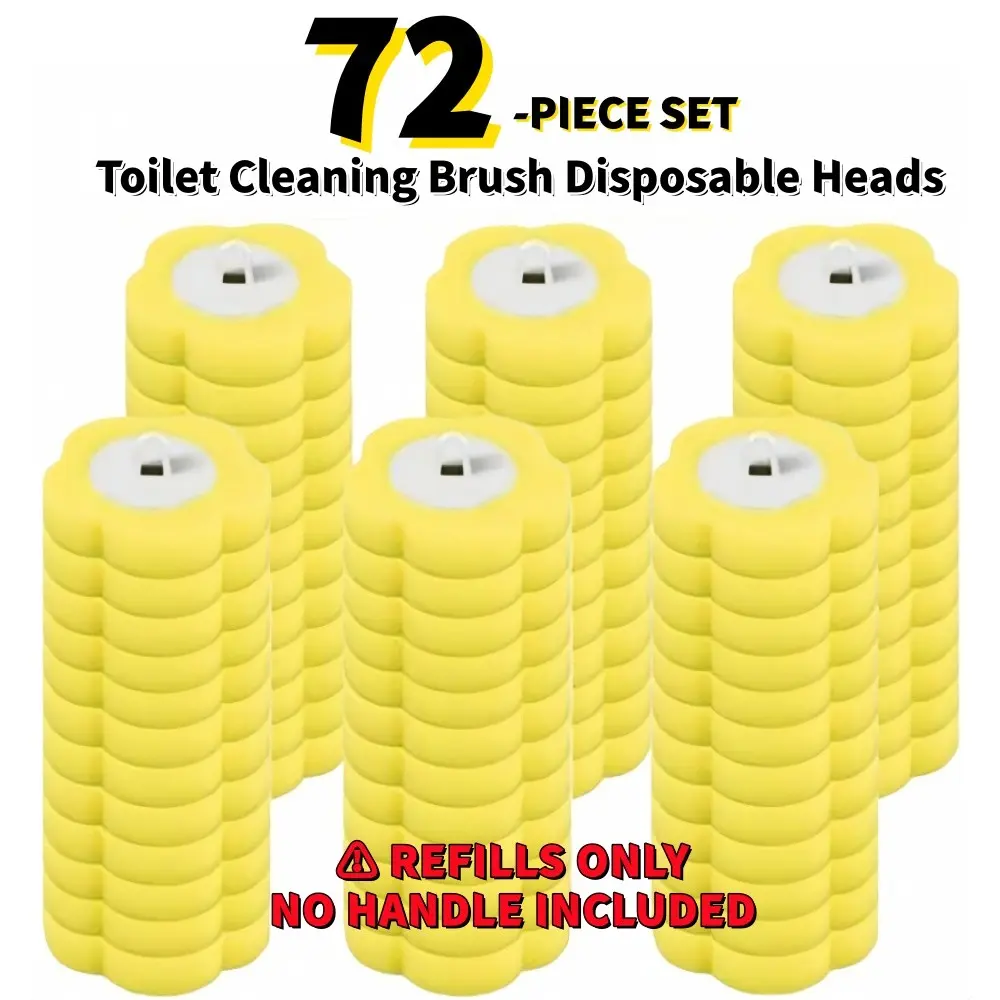 [ Refills Only, No Handle Included ] 72PCS Disposable Toilet Cleaning Brush Refill Heads with Pre-loaded Cleaner, Toilet Bowl Cleaners, Universal Fit, Yellow Durable Refills for Household & Outdoor Use, Cleaning Supplies