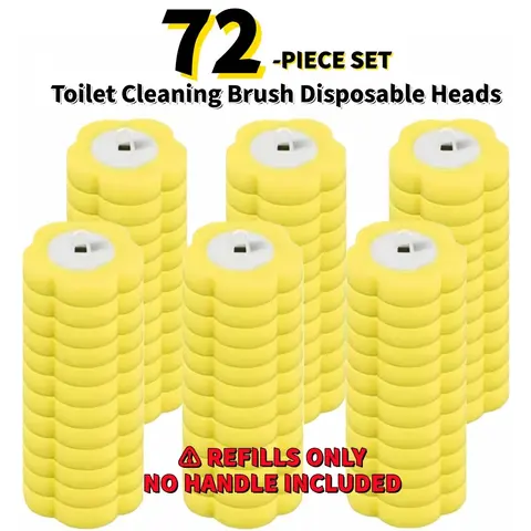 [ Refills Only, No Handle Included ] 72PCS Disposable Toilet Cleaning Brush Refill Heads with Pre-loaded Cleaner, Toilet Bowl Cleaners, Universal Fit, Yellow Durable Refills for Household & Outdoor Use, Cleaning Supplies