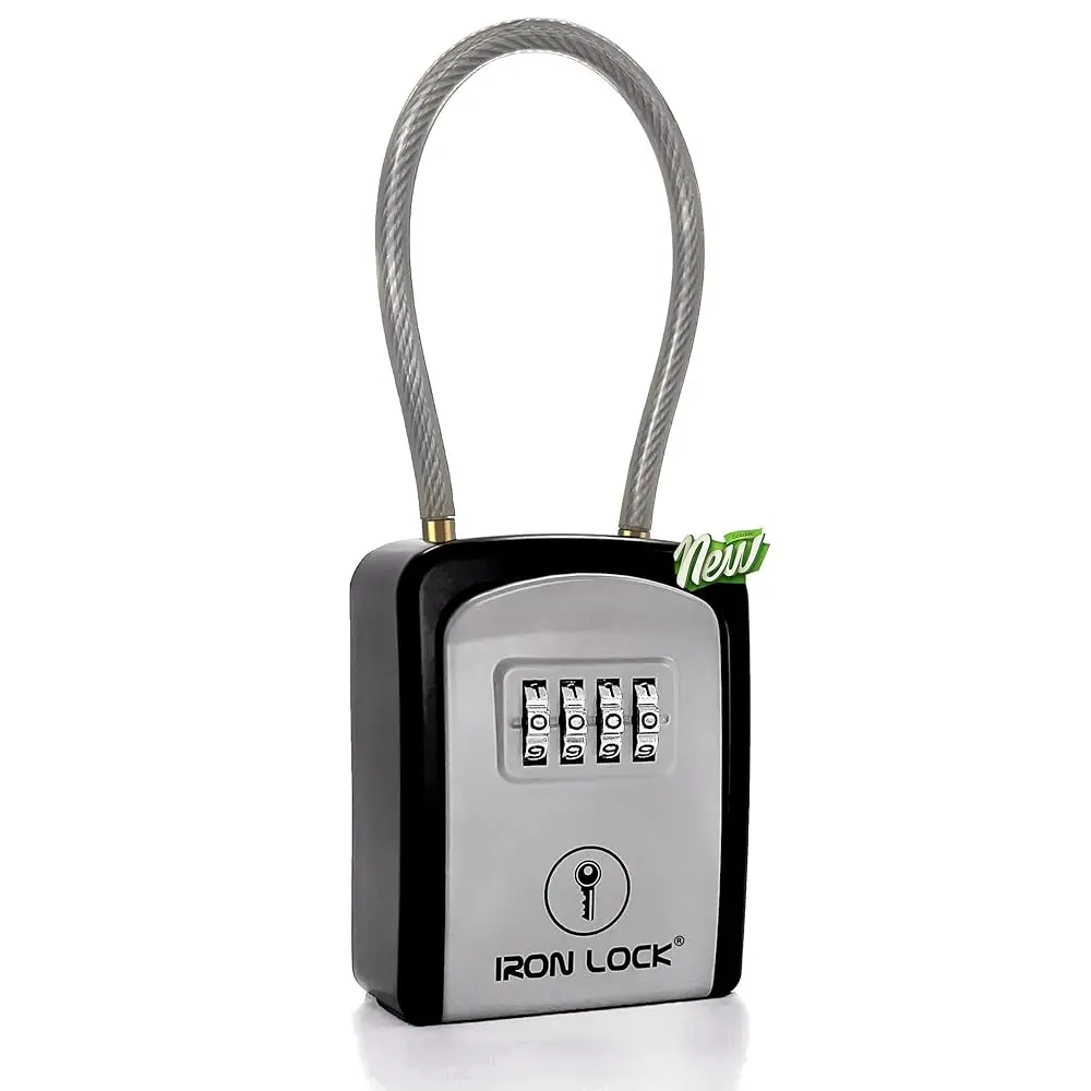 Iron Lock® Portable Key Lock Box with Cable and 4-Digit Code for Indoor/Outdoor Use