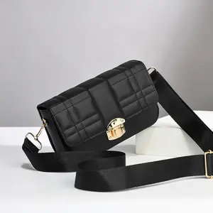 Small Size Elegant Women's Handbags with Stylish Quilted & Patterned Designs, Trendy Metal Lock Accents and Versatile Wide Shoulder Straps