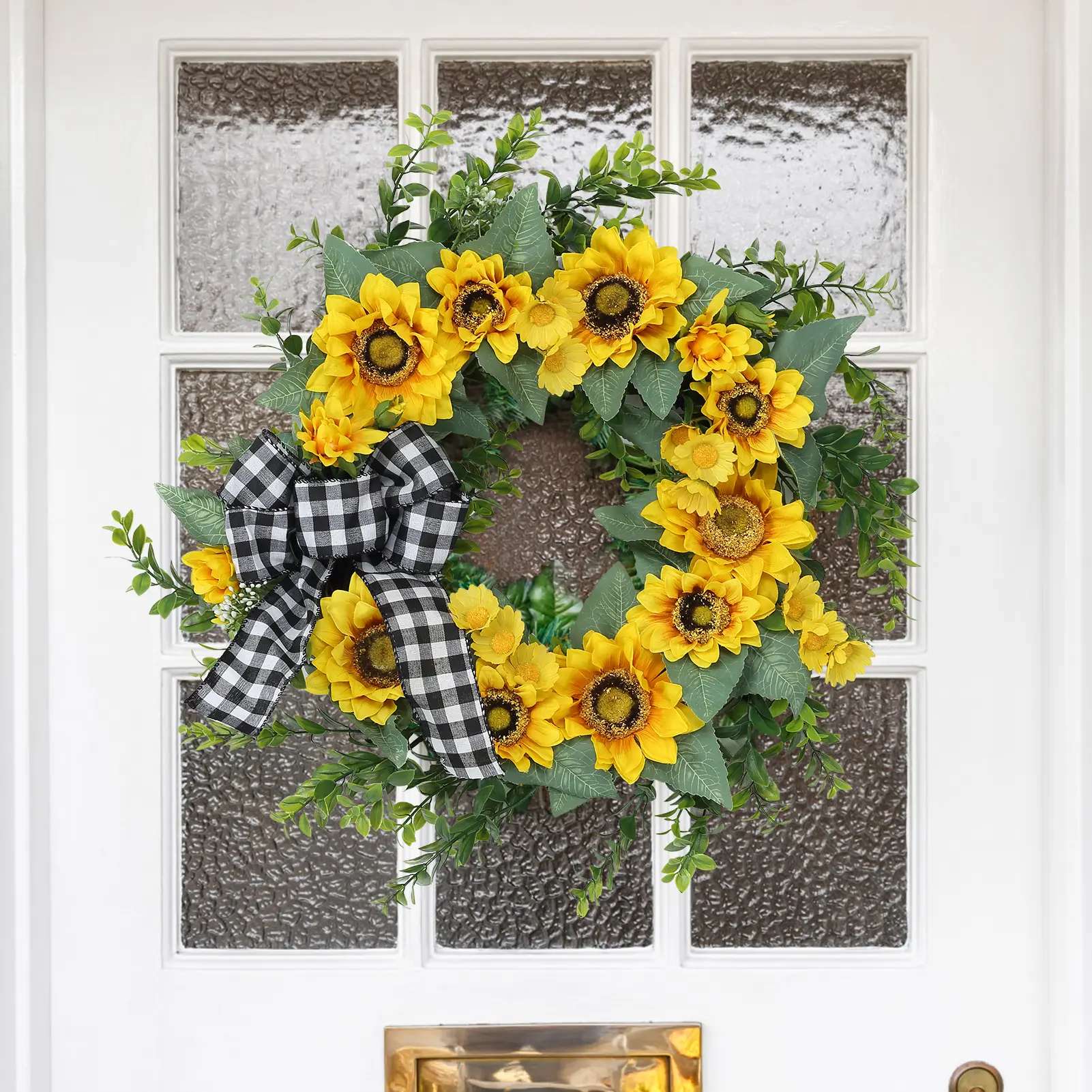 18in Farmhouse Golden Blossom Wreath, Artificial Yellow Daisy Floral Wreath, Spring Summer Grapevine Decor for Front Door, Wedding, Indoor Outdoor