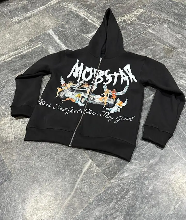 Mobstars "Star Life Vol. 1" Saint Zip-Up Jacket - Premium Cotton/Poly Blend, Graffiti-Style Logo, Unisex Streetwear Fit