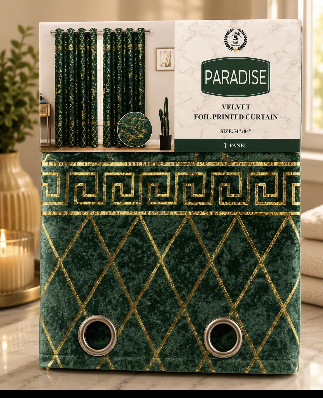PARADISE VELVET FOIL PRINTED CURTAIN ONE PANEL