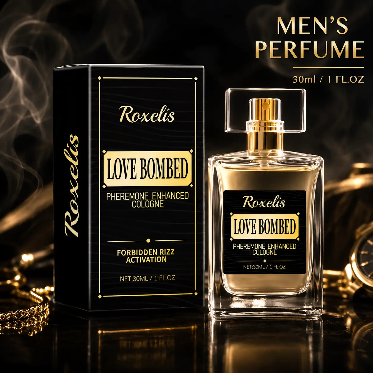 Love Bombed Men's Perfume, Long Lasting Woody Fragrance Eau de Toilette, Pheromone Cologne for Men, 30ml Travel Size Daily Dating Scent