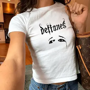 Deftones Inspired Baby Tee, Band Style Aesthetic Minimal Print Slim Fit Baby Tee, Y2K Alt Girl Streetwear Women