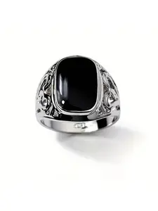 Men's Unique Design Mystical Hollow Side Turquoise Ring, Fashionable Wedding Engagement Party Jewelry Gift, 1pcs