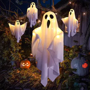 Halloween Hanging Ghost   Light  Decoration, Outdoor Indoor Night Glow Decor for Yard Porch Tree, Holiday Party Supplies Lighted