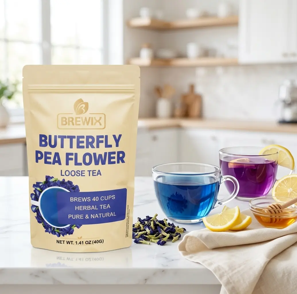 BREWIX Butterfly Pea Flower Tea Loose Leaf | Vivid Blue Antioxidant-Rich Herbal Tea | Caffeine-Free Color-Changing Tea | 40+ Cups